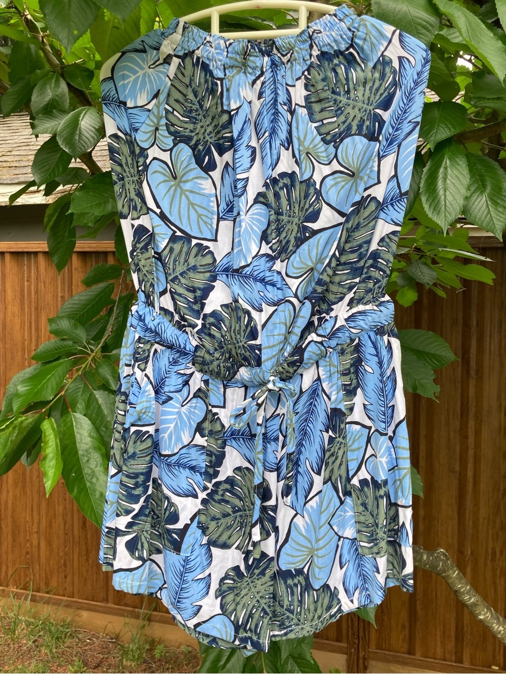 Blue & Green Tropical Leaf Romper